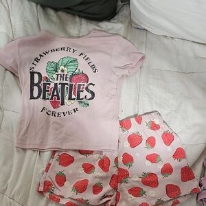 The Beatles  Pajama Set - Light Pink Strawberry Fields